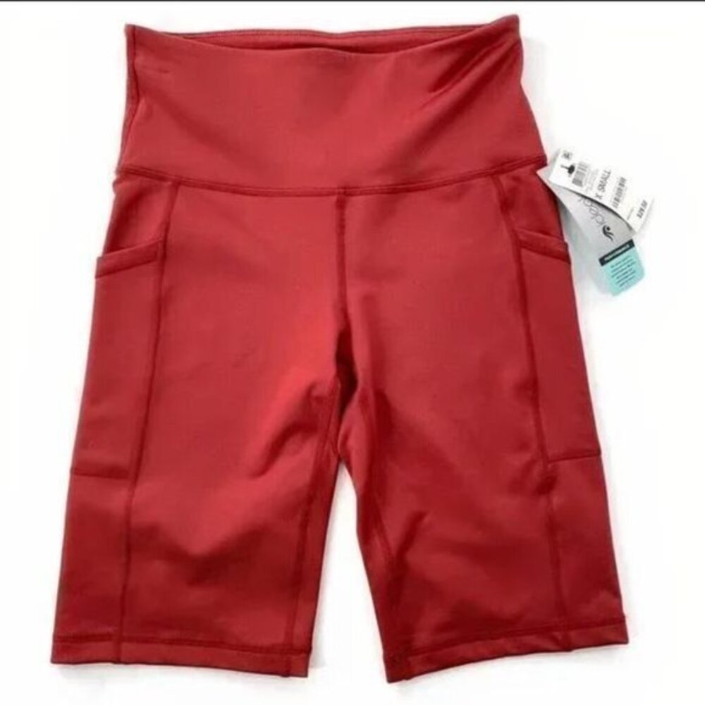 Ideology Women S High Rise Side Pockets Biker Shorts Red Pear XS